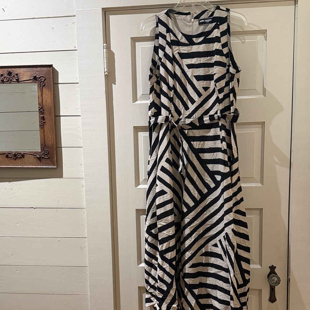 Striped Black and Tan Midi Dress